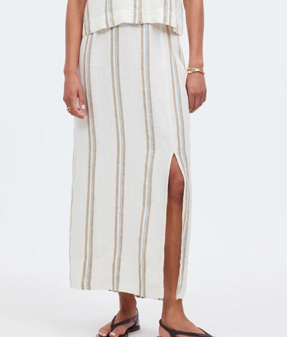 Madewell Dresses & Skirts - Madewell Column Maxi Skirt 100% Linen Surplus Stripe Size L NWOT Resort Coastal